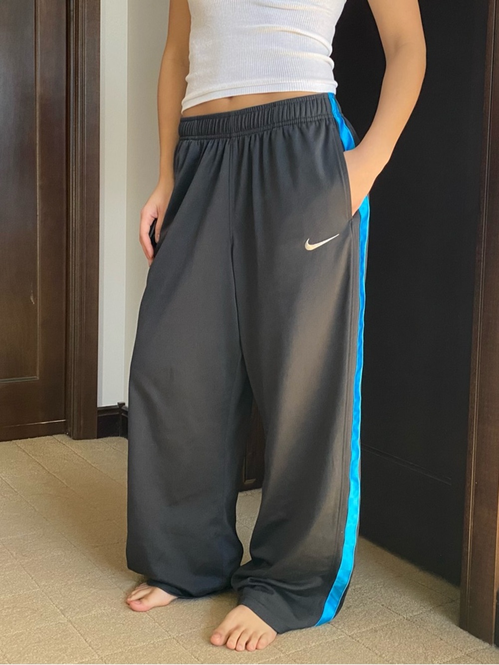 Y2K Nike Grey and Blue Trackpants